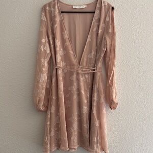 Astr Blush Long Sleeve Wrap Dress